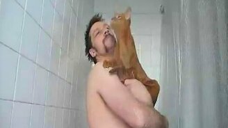 В душе с кошкой - смотреть видео (1:34)