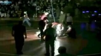 Упала люстра на спортсмена - смотреть видео (0:57)