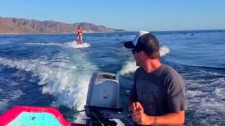 Сёрфингистка с дельфинами - смотреть видео (2:03)