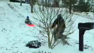 Мощно скатился на санках - смотреть видео (0:07)