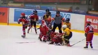 Маленькие хоккеисты-драчуны - смотреть видео (1:34)