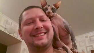 Забавная лысая кошка - смотреть видео (1:13)