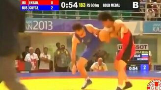 Впечатляющий приём борца - смотреть видео (0:43)