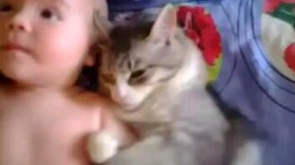 Малыш и суперласковый кот - смотреть видео (0:57)