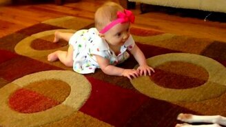 Пёс учит малышку ползать - смотреть видео (0:26)