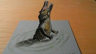 Объёмный рисунок крокодила - смотреть видео (3:15)