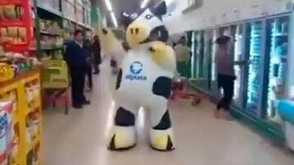 Полная самоотдача танцора в костюме коровы - смотреть видео (2:25)