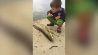 Мальчик отхватил леща - смотреть видео (0:06)