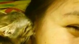 Котёнок к уху присосался - смотреть видео (0:33)