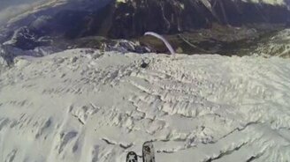 На горных лыжах с парашютом - смотреть видео (1:27)