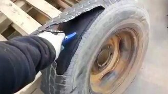 Нож против колеса грузовика - смотреть видео (0:24)