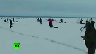 Как рыбаков на льдине уносит - смотреть видео (2:08)