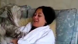 Гигантский кот и его хозяйка - смотреть видео (1:52)