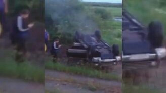 Суровое окончание езды по лужам - смотреть видео (1:00)