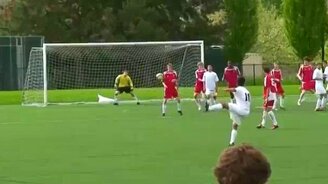 Чёткий ответ вратаря на штрафной - смотреть видео (0:16)