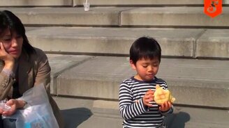 Птица стащила булку у мальчика - смотреть видео (0:48)