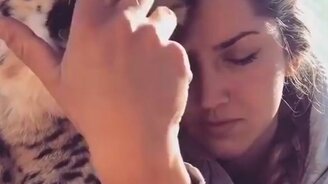 Девушка общается с гепардом - смотреть видео (0:30)