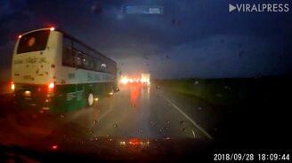 Занесло автобус в дождь - смотреть видео (0:36)