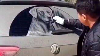 Как рисовать на пыльном стекле - смотреть видео (0:31)