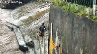 Мужчина спасает телёнка из реки - смотреть видео (3:45)