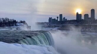 Обледеневший Ниагарский водопад - смотреть видео (0:59)