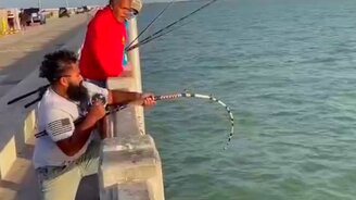 Мощный улов у рыбака - смотреть видео (0:59)